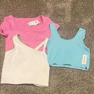 Pink, Blue, and White Crop Tops lot *read details*
